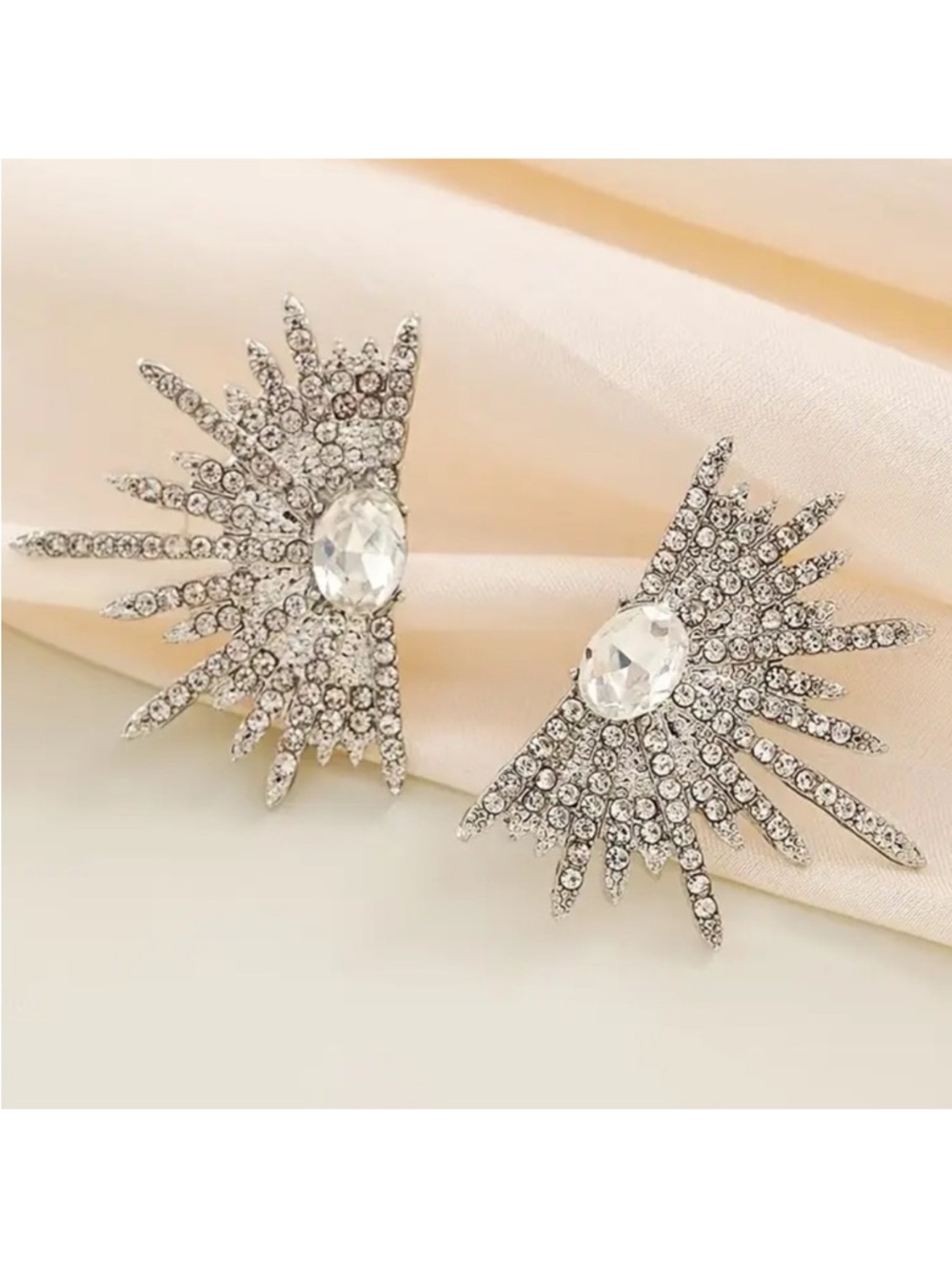 Crystal Sunburst Drop Earrings - Silver Tone